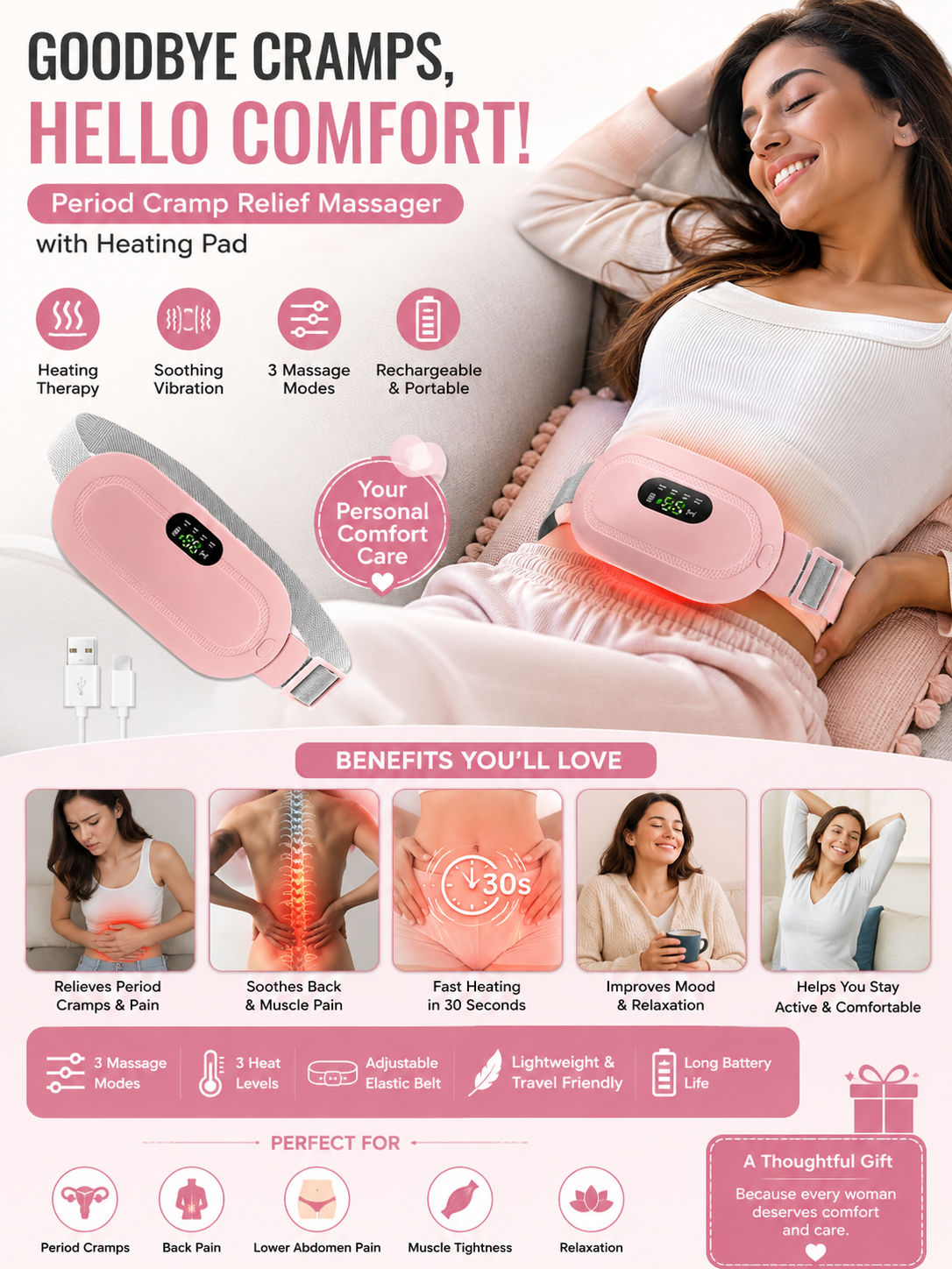 Period Cramp Relief Massager with Heating Pad for Back Pain(free delivery)