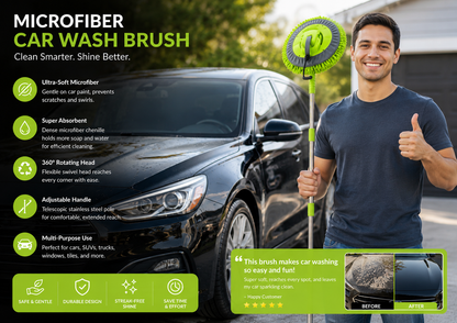 Microfiber Chenille Car Wash Brush Mop Kit Mitt with Long Handle Car Cleaning Supplies Kit Duster Powder Coating
