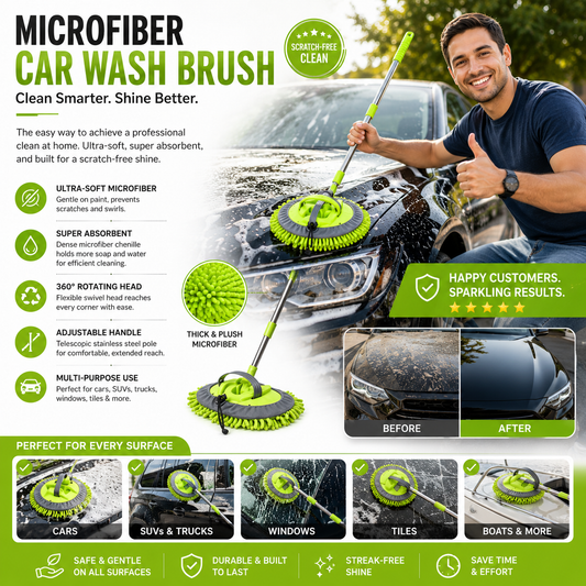 Microfiber Chenille Car Wash Brush Mop Kit Mitt with Long Handle Car Cleaning Supplies Kit Duster Powder Coating