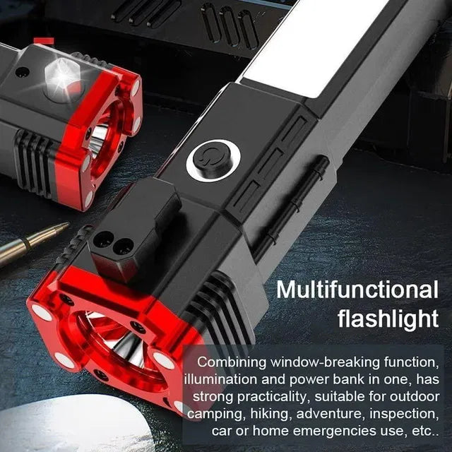 8 in 1 Emergency power bank with torch, seatbelt cutter & safety hammer