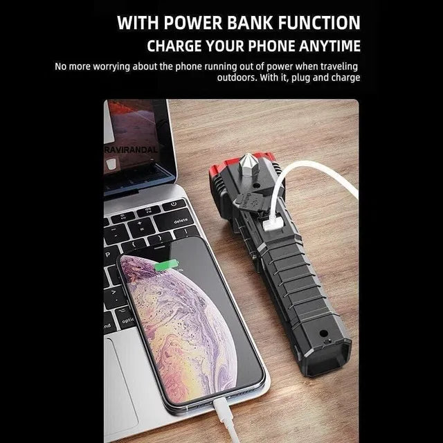 8 in 1 Emergency power bank with torch, seatbelt cutter & safety hammer